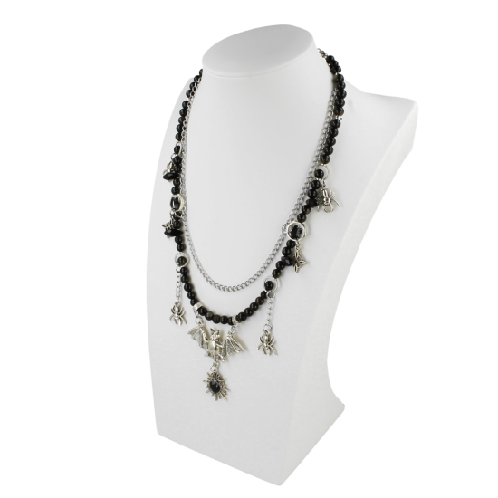 Naszyjnik handmade czarny nietoperz z marmurkami szklanymi